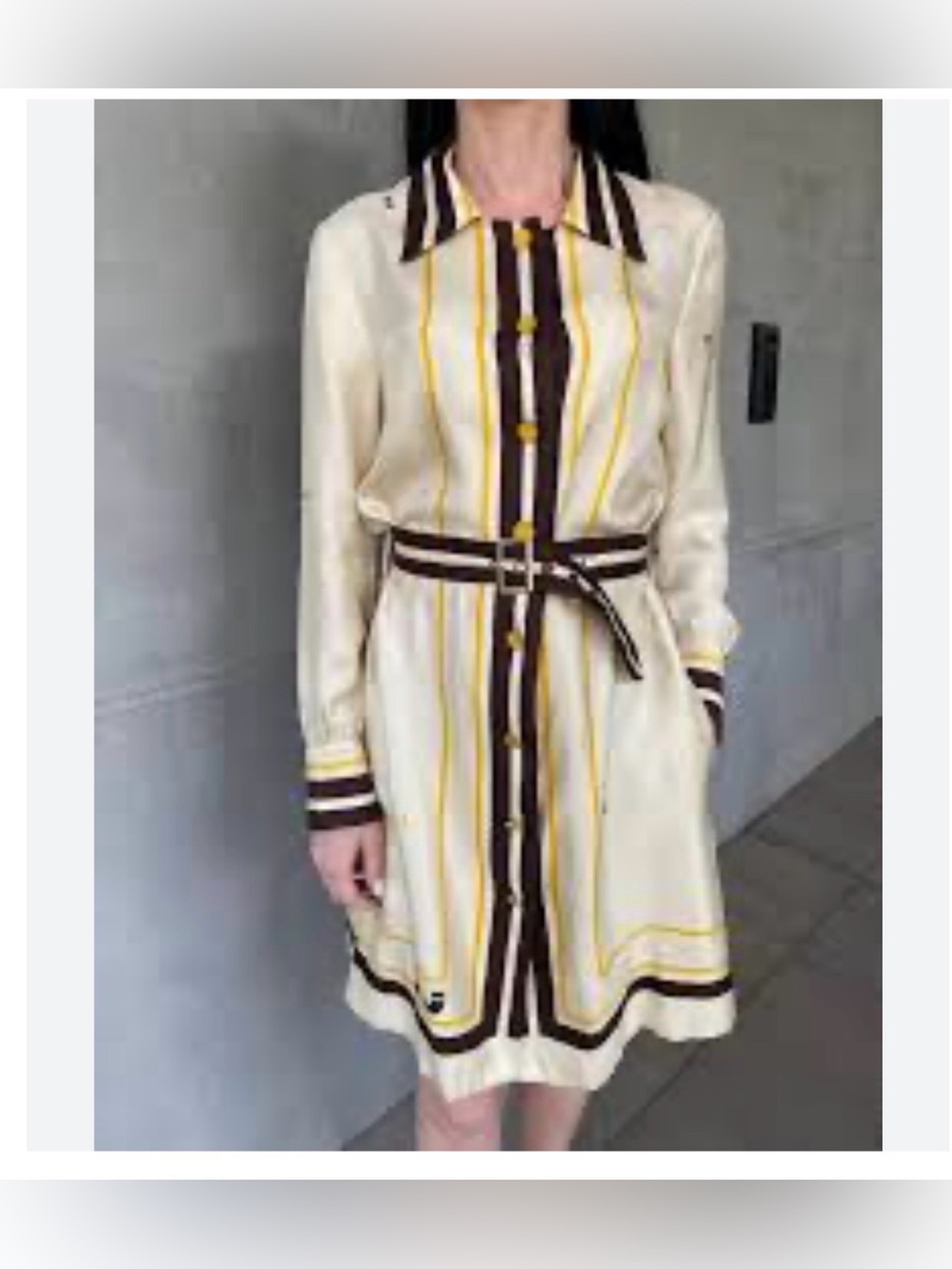 Marc By Marc Jacobs Cream Shirt Dress with Brown and Yellow Stripes